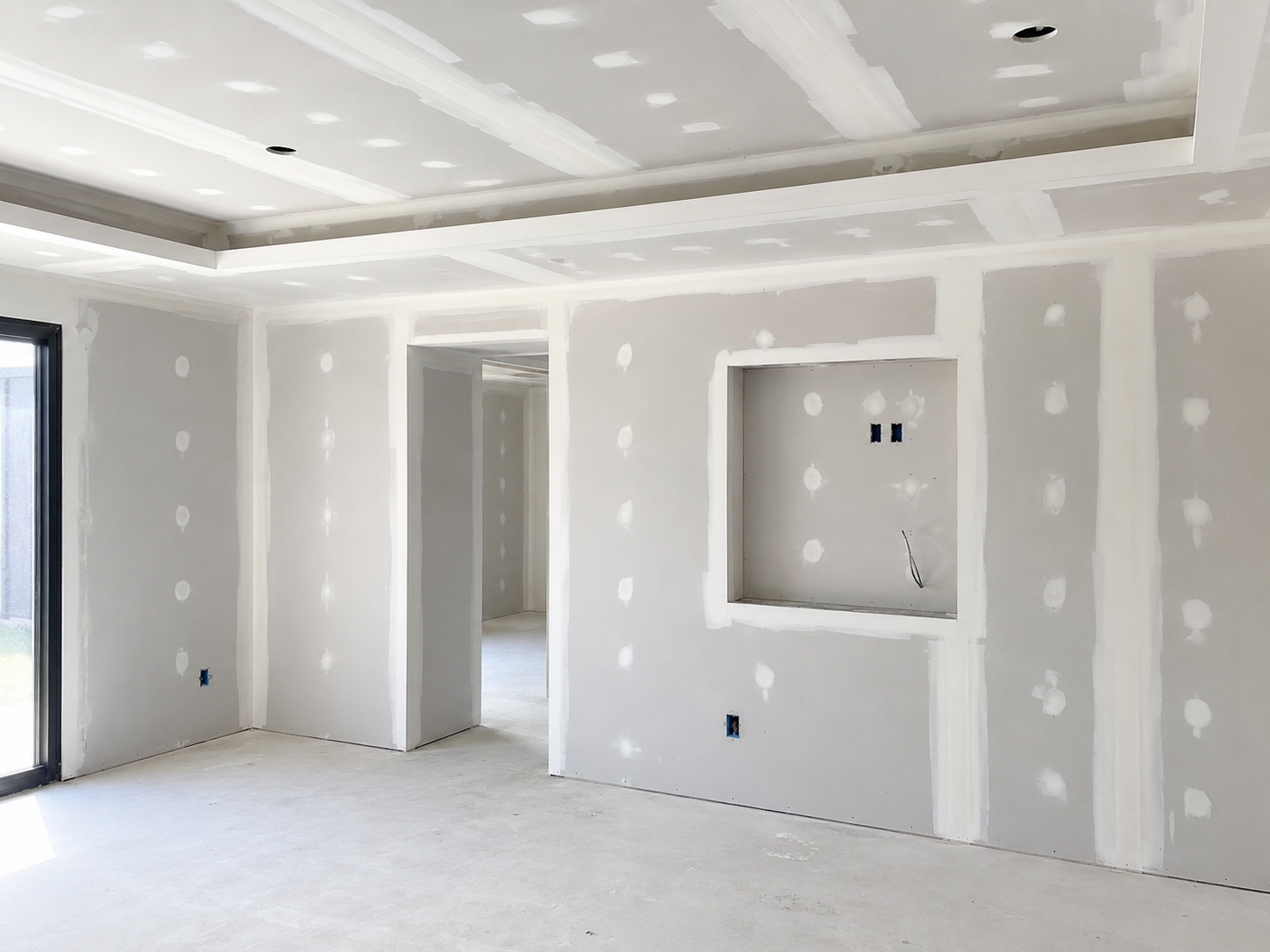 Travaux de plâtrerie sèche avec plaques de plâtre et bandes à joints